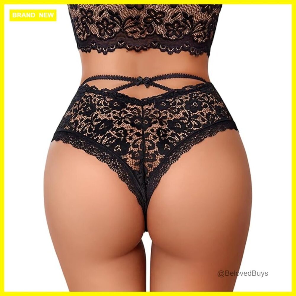 Lace Hipster Panties with Criss Cross Back Floral Pattern Size Large